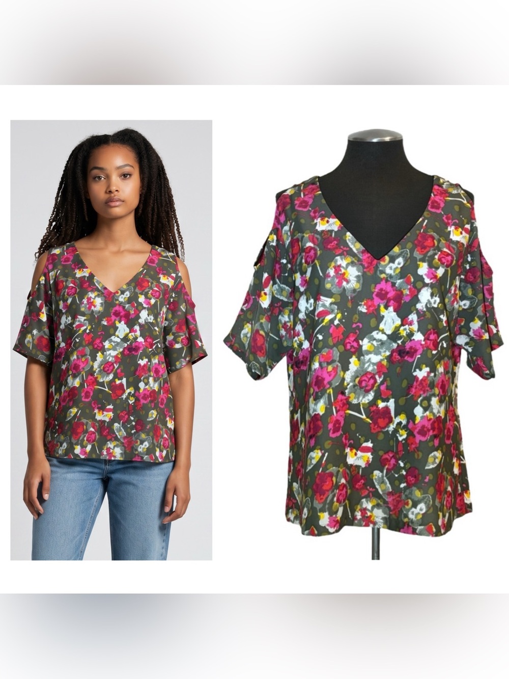 🆕 RACHEL Rachel Roy - Floral Ruffle Cold Shoulder Top – Medium